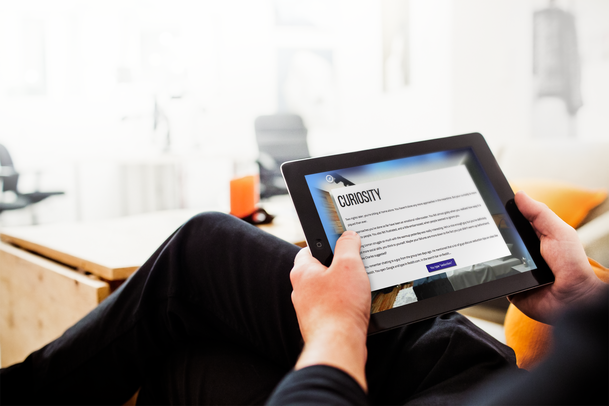 a mockup of a user using the website on a tablet device to show responsive design