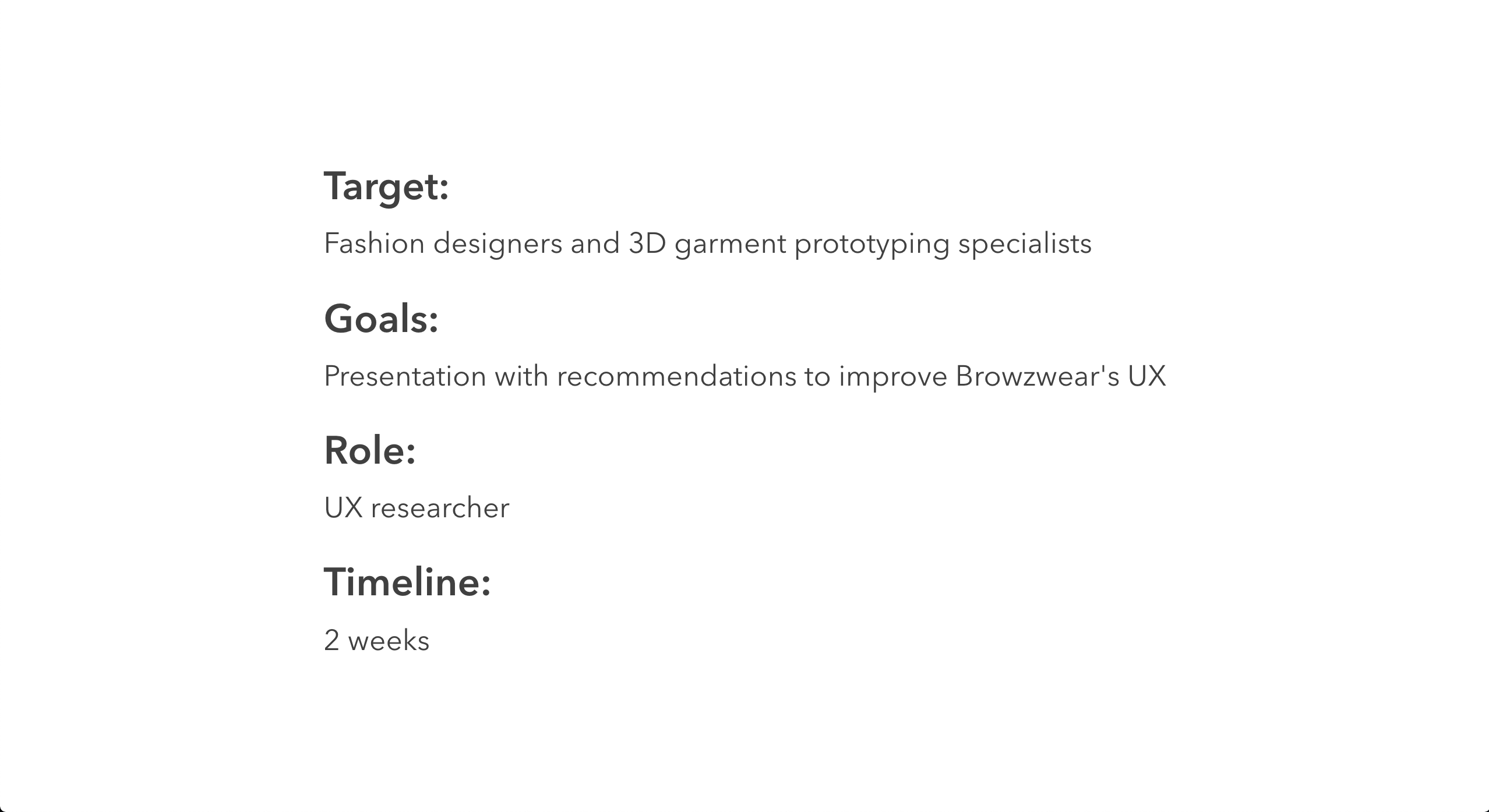 browzwear ux design target, goals, role, and timeline